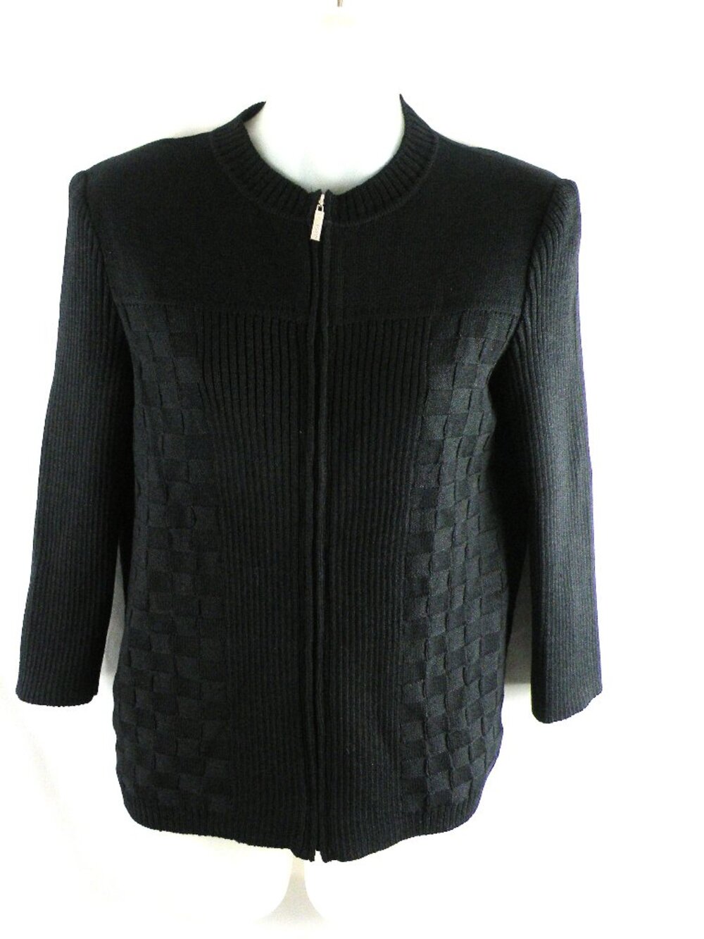 ST JOHN Black Knit Zippered Sweater Jacket P